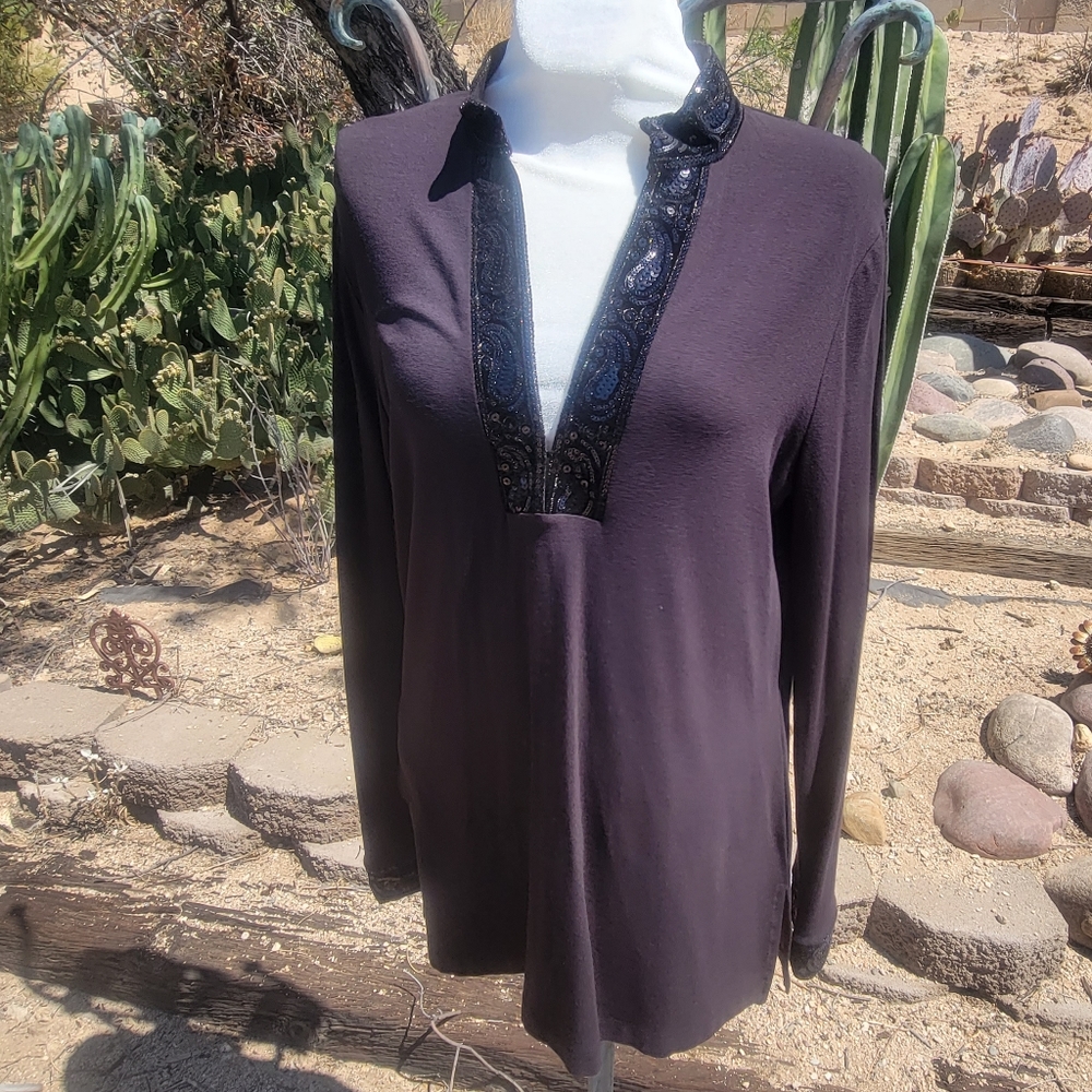 NWT Talbots Petite Embellished Black Tunic